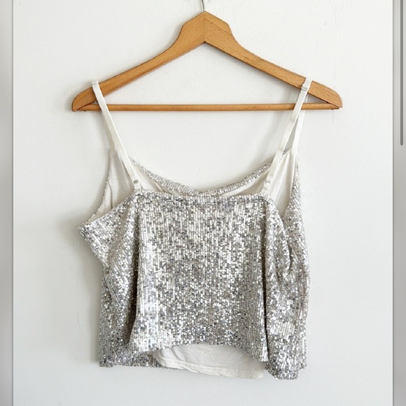 IDYLLWIND silver SEQUIN DRAPE NECK TANK TOP size large - Picture 3 of 8